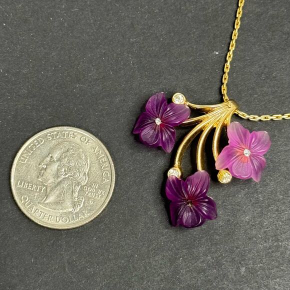 Christian Dior Vintage 70s Purple Flower Frosted Glass Designer Necklace Jewelry - Picture 8 of 9